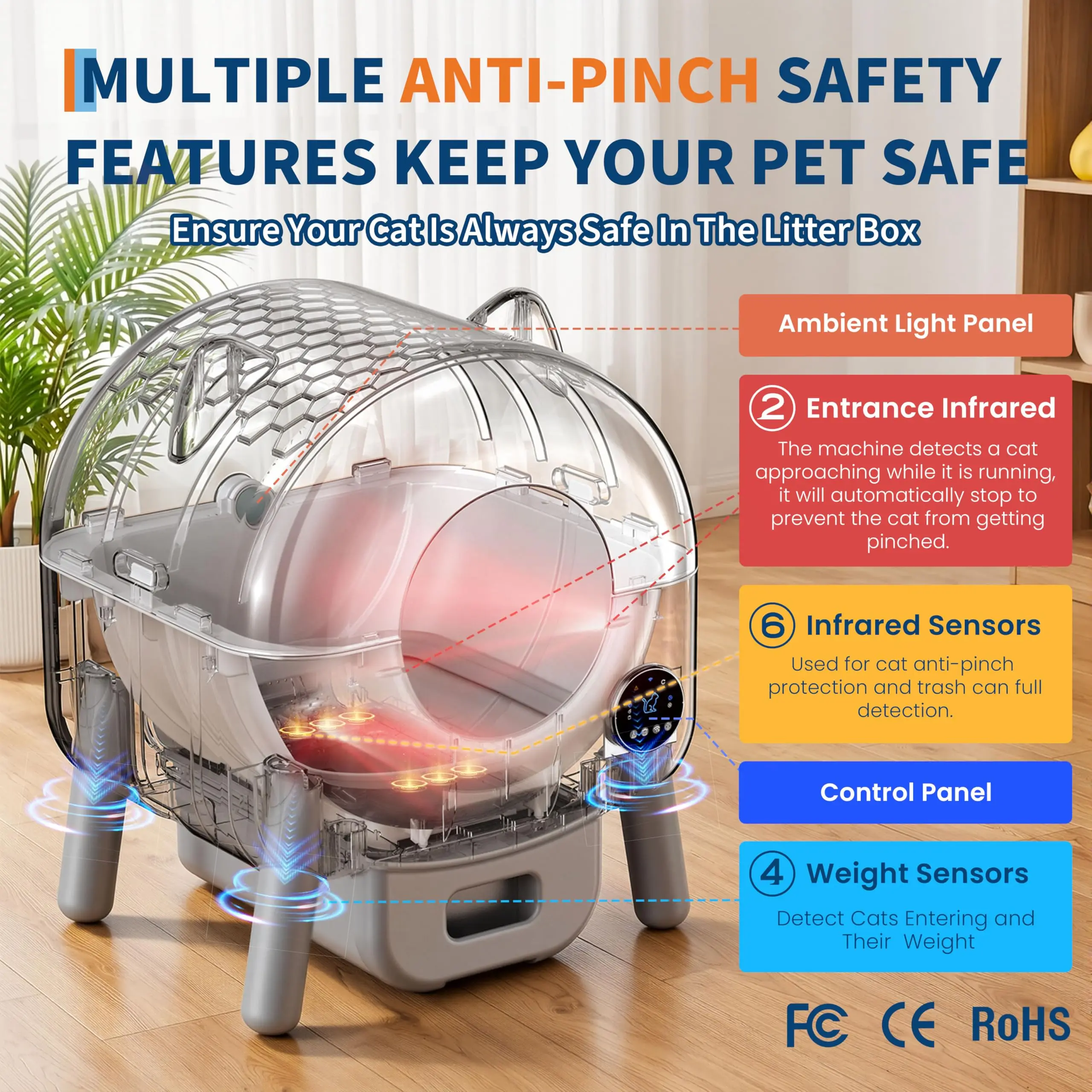 72L Automatic Self-Cleaning Cat Litter Box — 72L capacity, app-controlled unit shown in home setting – view 3