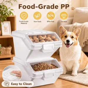 Two 10L airtight pet food storage containers with scoop