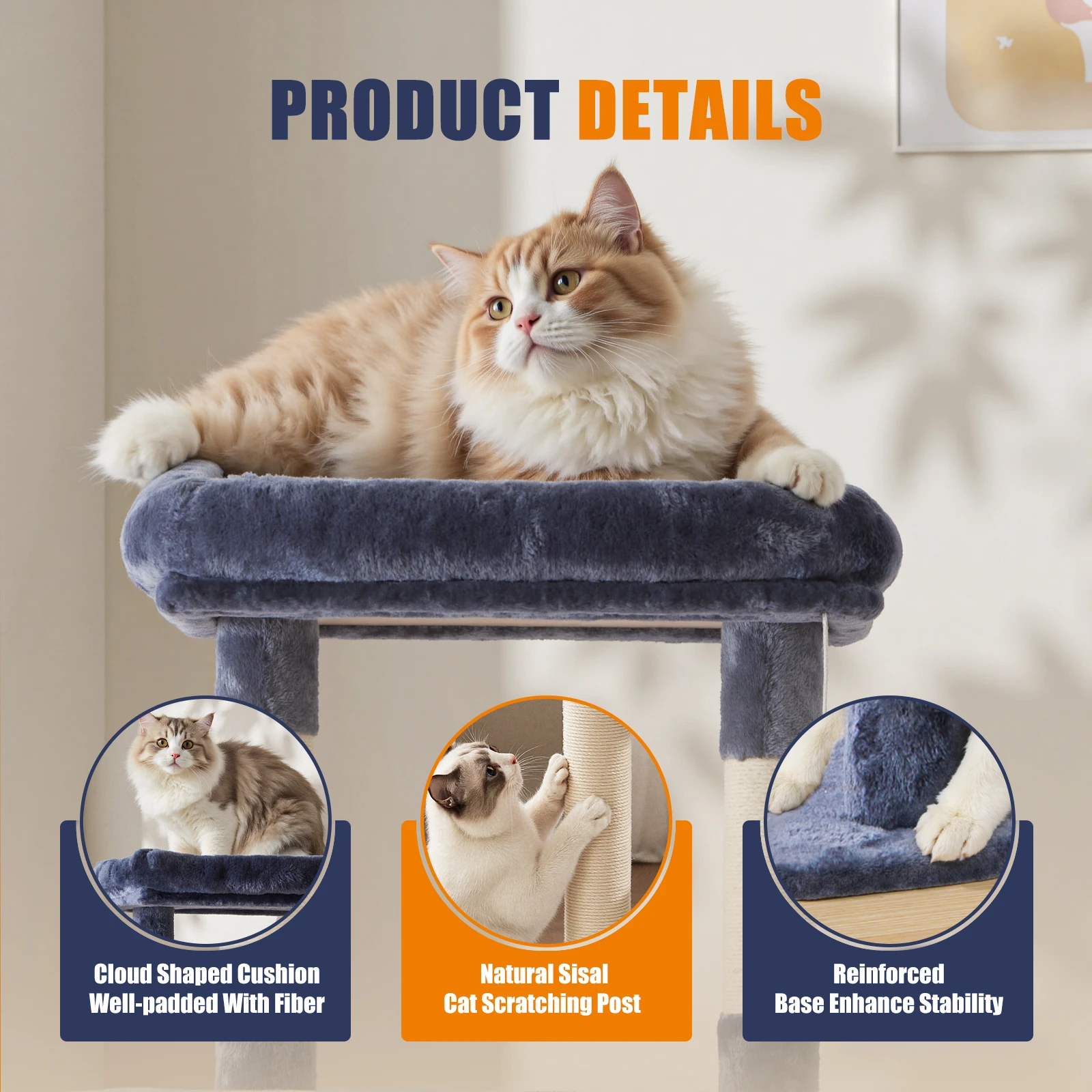 63-inch cat tree with natural sisal scratching posts and enclosed pet house – view 3