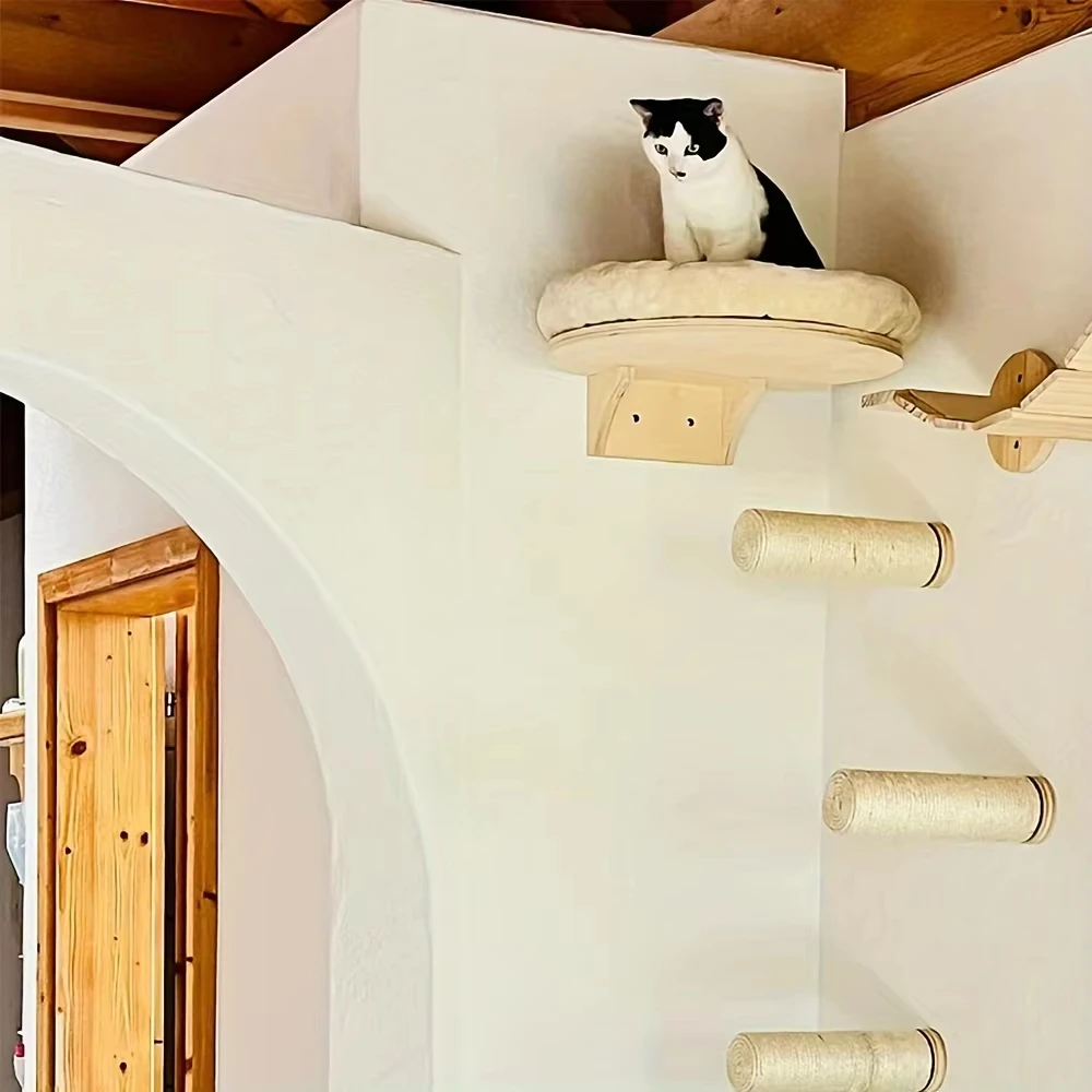 {product_title} mounted on wall with cat resting in hammock and perching on ladder – view 2