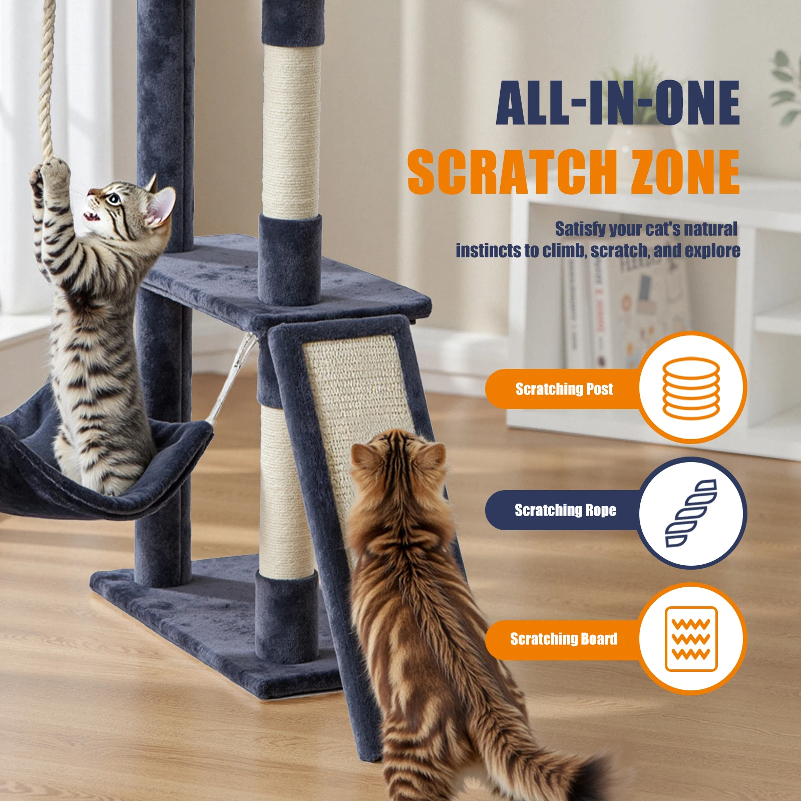 63-inch cat tree with natural sisal scratching posts and enclosed pet house – view 2