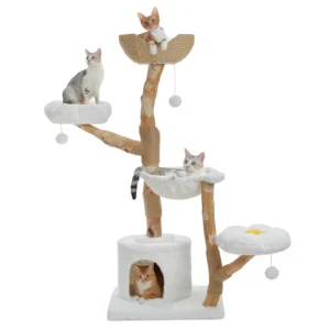 Large Cat Tree Tower with Sisal Scratching Post and Wicker Basket Bed — image %d
