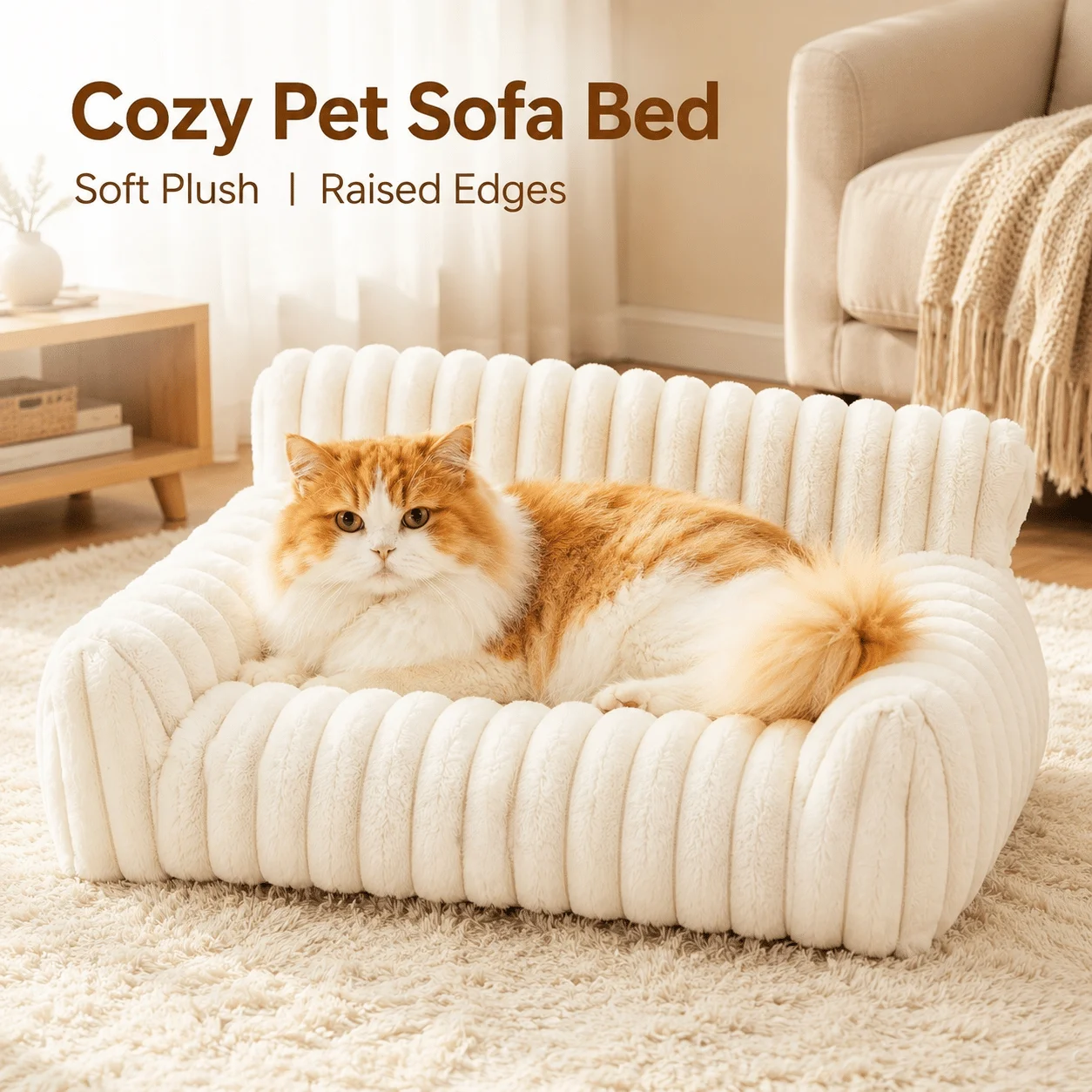 Cute Cat Couch Pet Bed — corduroy fleece cover, removable washable cover, one-piece indoor cat bed – view 4