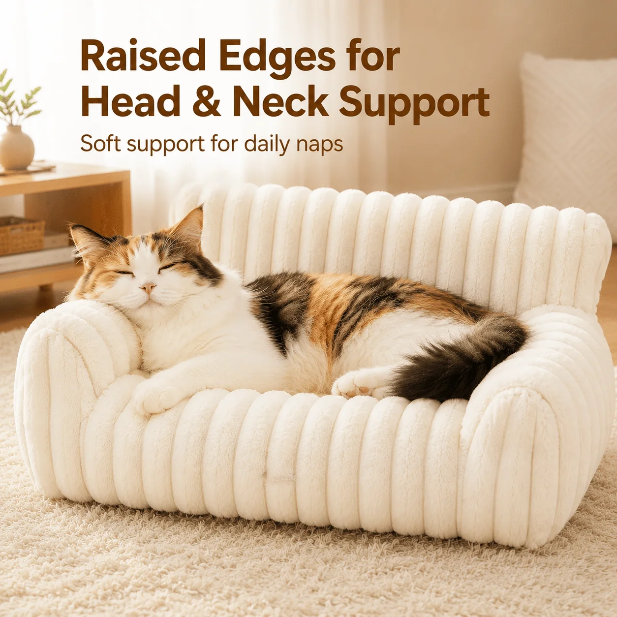 Cute Cat Couch Pet Bed — corduroy fleece cover, removable washable cover, one-piece indoor cat bed – view 2