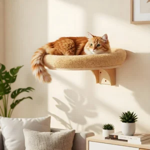 {product_title} mounted on wall with cat resting in hammock and perching on ladder