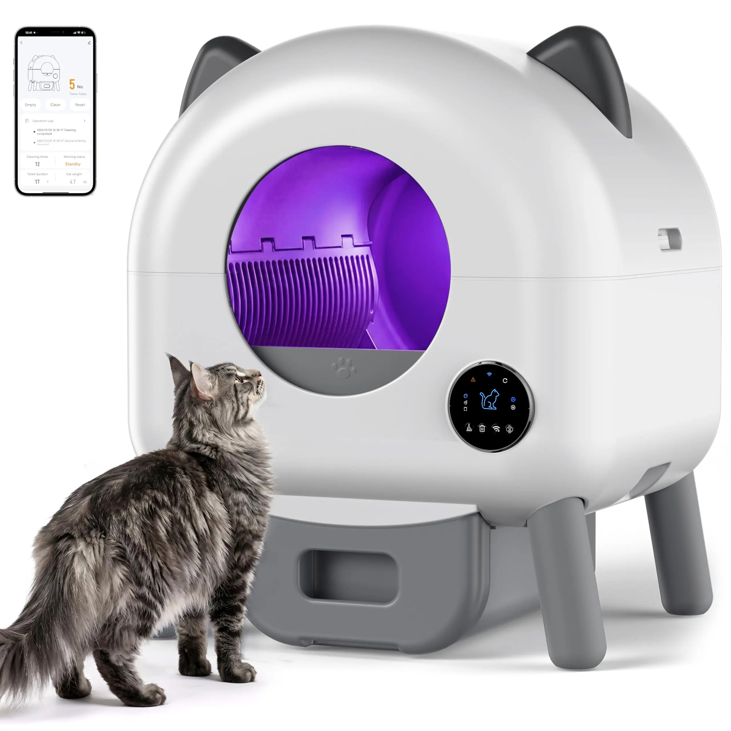 72L Automatic Self-Cleaning Cat Litter Box — 72L capacity, app-controlled unit shown in home setting