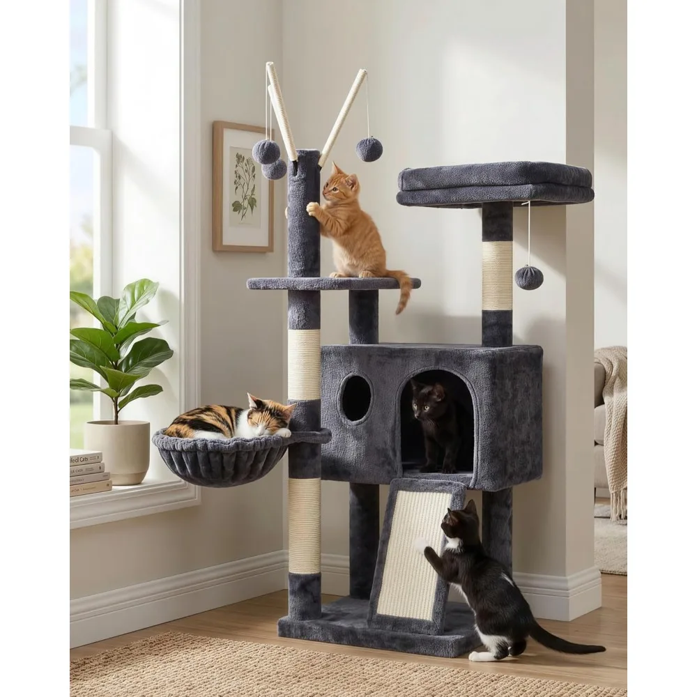 41-inch cat tree tower with sisal scratch board, condo, hammock and hanging ball – view 3